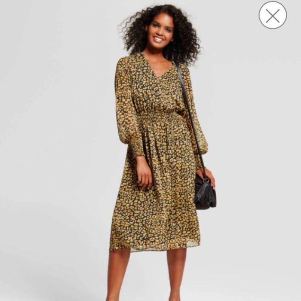 Who What Wear Leopard Print Midi Dress XXL Long Sleeve V-Neck